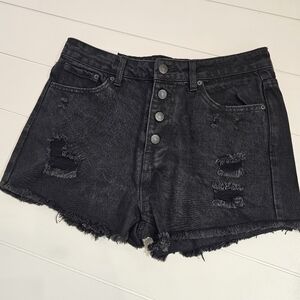 Forever 21 Shorts Women's Size 28 Black High Rise Button Fly Distressed Cut Off